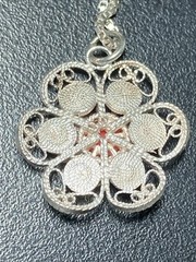 Beautiful Vintage Filigree .900 Silver Flower Necklace & Earrings (D.N. Stamp)