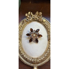 Beautiful Vintage Orange Brown Rhinestone Spray Pin Brooch