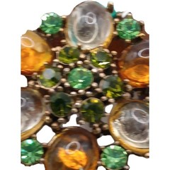 Vintage Art Deco Style Brooch Tea Brown Floral Rhinestone Acrylic Pin 2 1/4 in