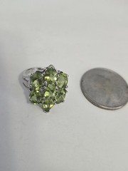 Sterling Silver .925 Manchurian PERIDOT pear Oval Stones Rhodium Coated Sz.5.75