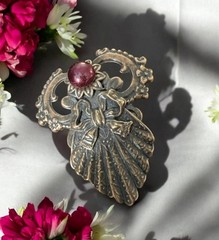 2000 Signed Jane AOL Angels of Love Copper Tone Purple Rhinestone Brooch Pin Bow