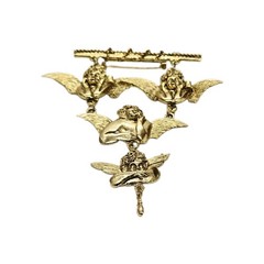 Ultra Craft Angels Cherub Shoulder Brooch Gold tone Huge 4 in Vintage