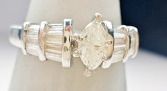 14K White Gold .69ct Marquise & Baguette Natural Diamond Ring Size 6 5g Vintage