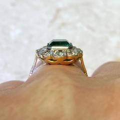 Vintage Art Deco Style Emerald Lab Created Diamond Wedding 14K Gold Finish Ring