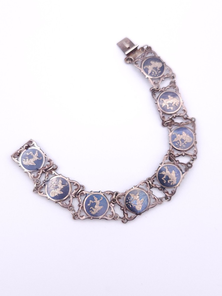 Vintage Siam Sterling Niello Goddess Thai Dancer Linked Signed Bracelet 7.25″