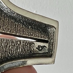 VTG Signed GUY VIDAL Modernist Brutalist Plated Pewter Cross Pendant/Necklace