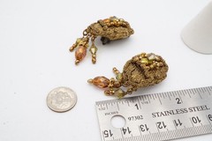 Vintage Clip On Earrings Gold Tone Glass Bead Mesh