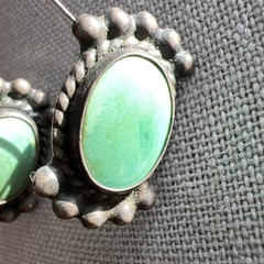 Vintage Turquoise & Silver Metal Earrings; Beautiful Shade of Turquoise / Green