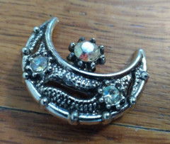 Crescent Moon Brooch 1.25in Rhinestone Silver Tone Vintage