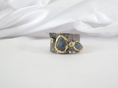 Brutalist Sterling Silver 925 Raw Natural Sapphire Modernist Size 9 Ring