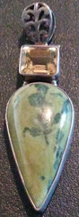 Necklace Charm green Teardrop Lt Brown Square Stone Costume Jewelry Brass