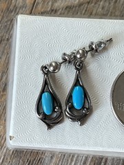 Vintage Sterling Silver Turquoise Dangle Earrings William Wheeler Native Style