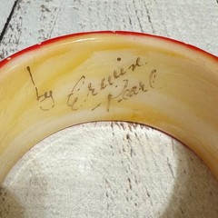 Vintage Erwin Pearl Polka Dot Bangle Bracelet Red White Resin Signed Jewelry 80s