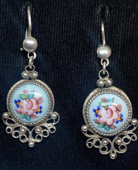 Vintage earrings. USSR porcelain. Hand painted. Enamel.Russian. Finift . 7.36 g.