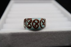 Vtg Enamel Over Acrylic Resin Ring Robin Egg Blue w/ Brown Swirl Accents Pretty