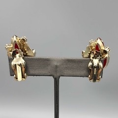 Juliana for Weiss Red Navette Rhinestone Metal Leaf Brooch & Earrings BOOK PIECE