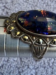 Vintage Uncas Designer Sterling Silver Opal Marcasite Art Deco Cocktail Ring5.25