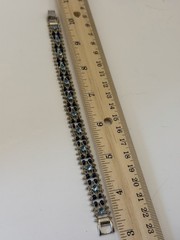 Blue Rhinestone Dark Blue Beaded Link Lattice Work Bracelet Silver Tone Vintage