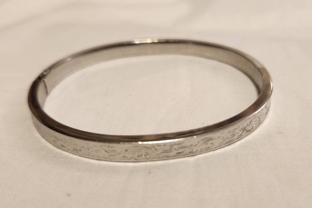 Vintage Sign Sterling Marathon Etching Brush Floral Ornate Slide Bracelet