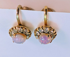 Vargas 50s Vintage Pink Fire Opal & Rhinestone Screwback Earrings Gold tone