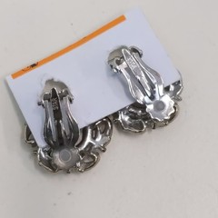 Star Signed Silver Tone Round Clip On Earrings Vintage Mid Century Costume Jewel
