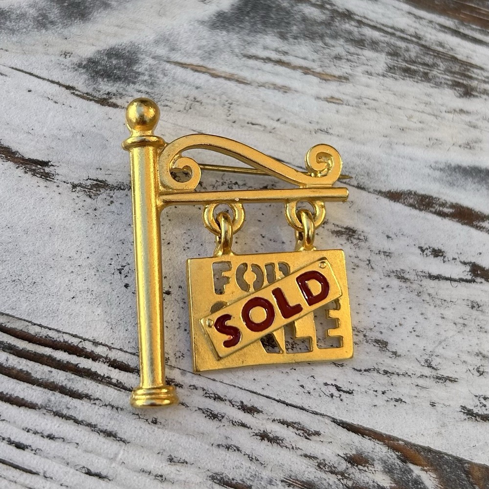 Vintage House Sold Realtor Dangle Gold Tone Pin Brooch