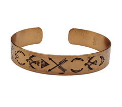 Copper Native American Inspired Symbols Thunderbird Arrows Sun Cuff Bracelet