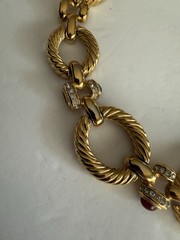 Vintage Givenchy Necklace Oval Link Rhinestone & Color Cabochon Gold Tone READ