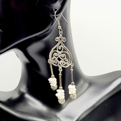 Southwestern Style Chandelier Silver Tone White Howlite Bead Pierced Earrings