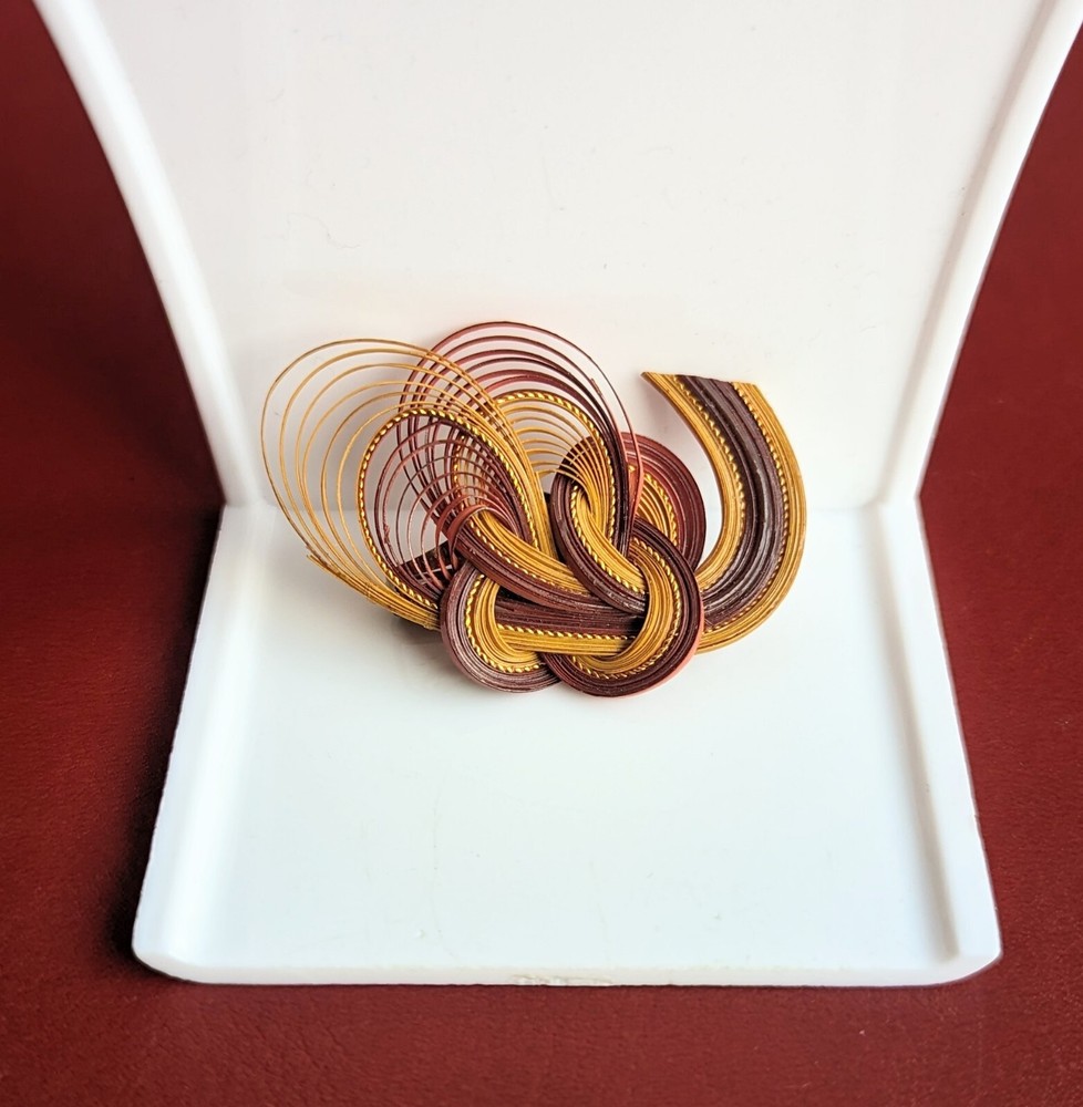 Vintage Wicker Wood Woven Abstract Knot Swirl SCARF Slide CLIP Red Brown