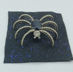 Vintage Clear Rhinestones & Black Glass Spider Brooch Pin 3.5 Inches Halloween
