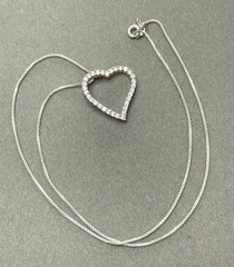 Vintage Sterling Silver CZ Open Heart Slide Pendant with Sterling 18″ Chain