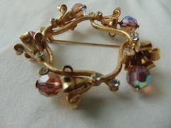 vintage antique cognac ab crystals flower bells clear crystals brooch