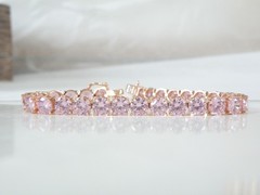 Vintage Sterling Silver 925 RoseGold on Large Pink Gemstone Tennis Bracelet 7.5″