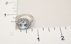 Size 9 Blue Topaz Cushion & Cluster Halo Sterling Silver Ring