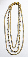 Vintage Purple Faceted Crystal Glass THree Tier Gold Tone Chain Necklace