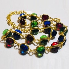 Rainbow Glass Vintage Style Long Necklace Bezel Jelly Glass Cabochons Necklace