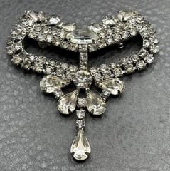 Vintage Art Deco Large Rhinestone Bow Brooch Pin Crystal Dangle Drop High End