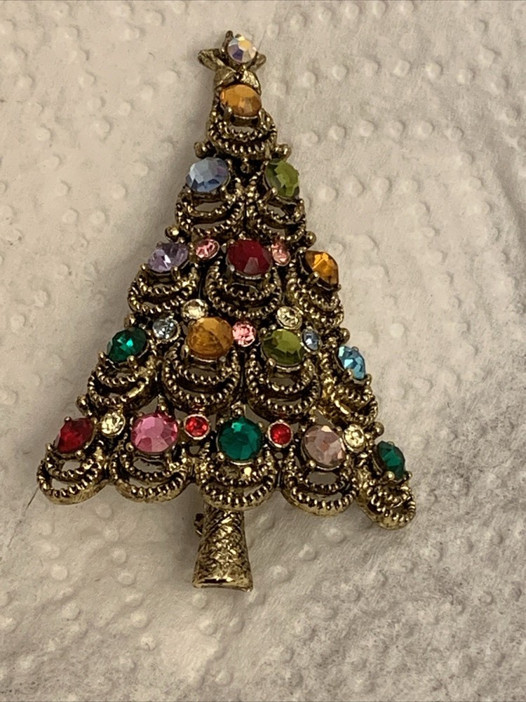 Vintage Pakula Rhinestone Christmas Tree Brooch