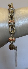 60s Vintage Bracelet Goldtone Faux Coral Seed Pearl Rope Open Knot Links 6.5″