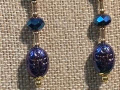 NEW ITEM *VTG.CZECH PEACOCK BLUE AURORA IRIDESCENT CRYSTAL EGYPT SCARAB EARRING