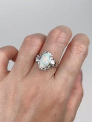 Full Fire Australian Opal with Diamond Halo Platinum Engagement Ring 7g V1159