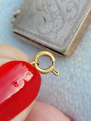 Antique W&H Co 10k Gold Shell “GCL” Monogram Etched Floral House Locket Necklace