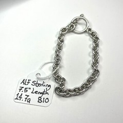 Round Link Alf Sterling Silver Bracelet 7.5” Length 4MM Width Vintage – 14.7G