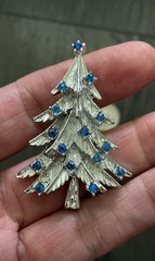 3 Vtg Silver Tone Christmas Tree Rhinestone Brooch Holiday Party Pins Lot of 3