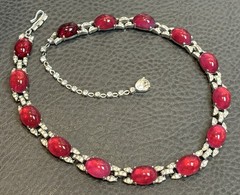 RARE ART DECO JOMAZ Or MAZER Faux Ruby Cabochon Rhinestone SILVER TONE Necklace
