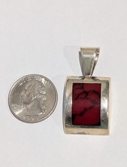 Vtg Sterling Silver Flush Mount Natural Red Jasper Modernist 1.75″ Pendant 14 Gr