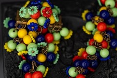 Vintage Miriam Haskell Glass Bead Bracelet Brooch Set Estate Jewelry