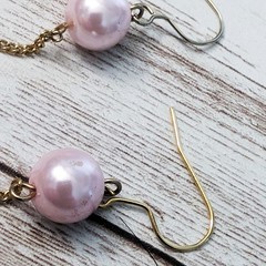 Vintage Earrings For Pierced Ears – Long Pink/Peach Faux Pearl Dangle