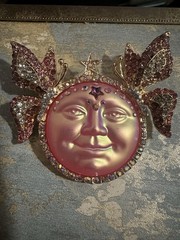 Pink Moon Glow Rhinestone Celestial Brooch